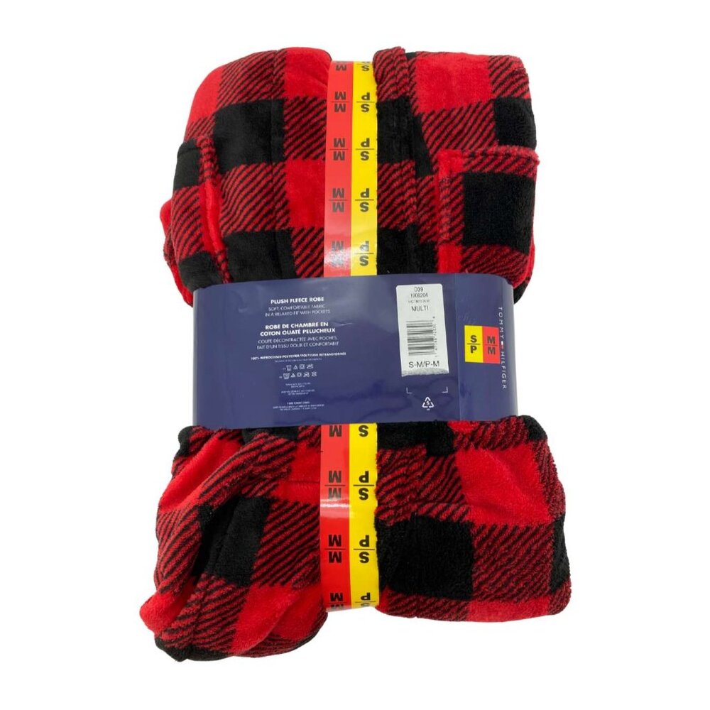Tommy Hilfiger Men's Plush Fleece Robe | Red and Black Plaid | Various Sizes NEW - Picture 2 of 4